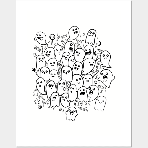 Halloween Kawaii Ghosts Wall Art by emanuelacarratoni